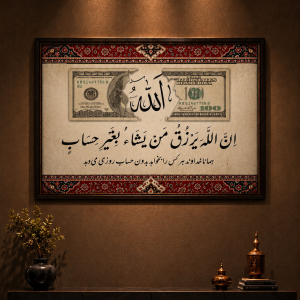 تابلو ان الله یرزق من یشا و دلار با طرح فرش